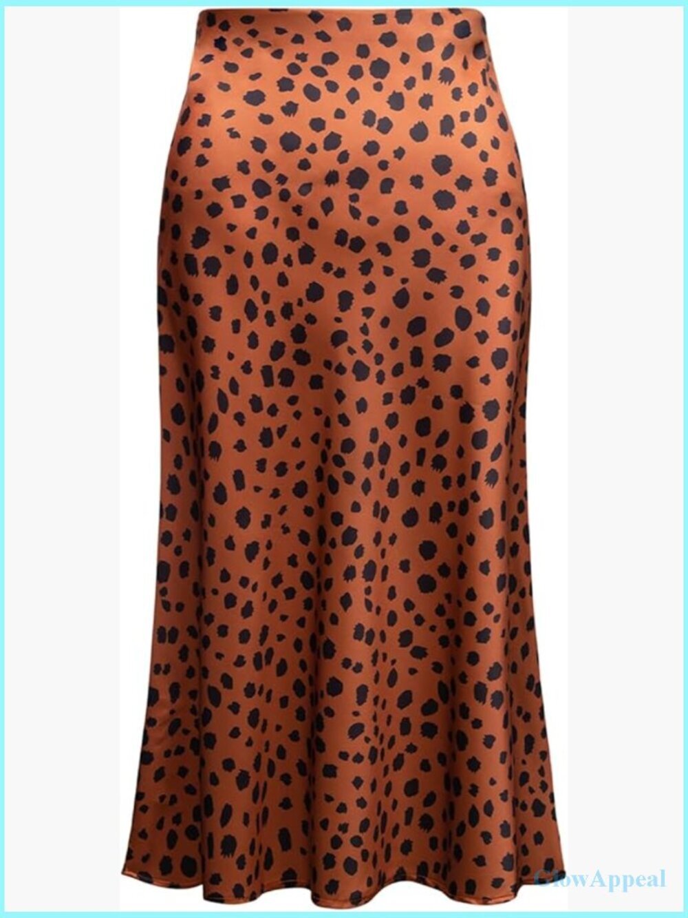 Midi Skirt Leopard Print High Waist Elastic Satin Silk A-Line